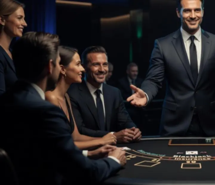 Prowadzący zarządzający stołem blackjack podczas wydarzenia firmowego